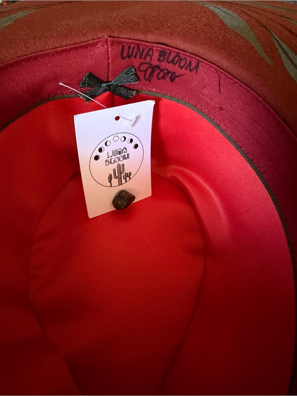 Shop Luna Bloom Hand-Painted Mystical Rust Felt Sun & Moon Hat - Picture 4 of 5
